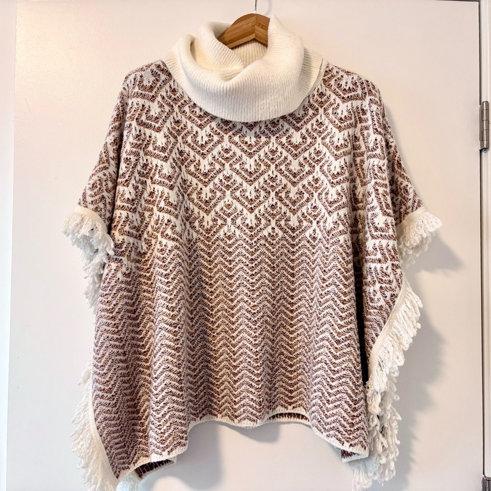 Cream & Rust Poncho Sweater